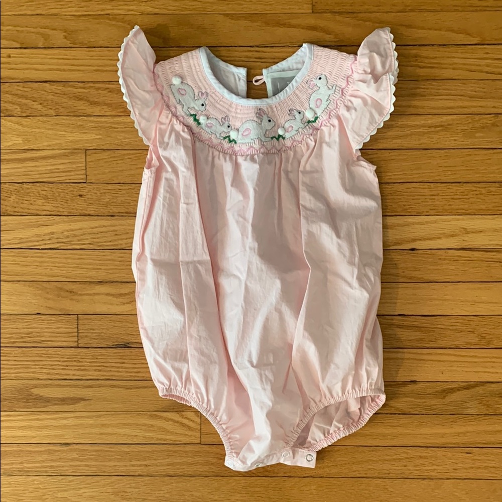 Pink Baby Romper with Bunny Embroidered Details